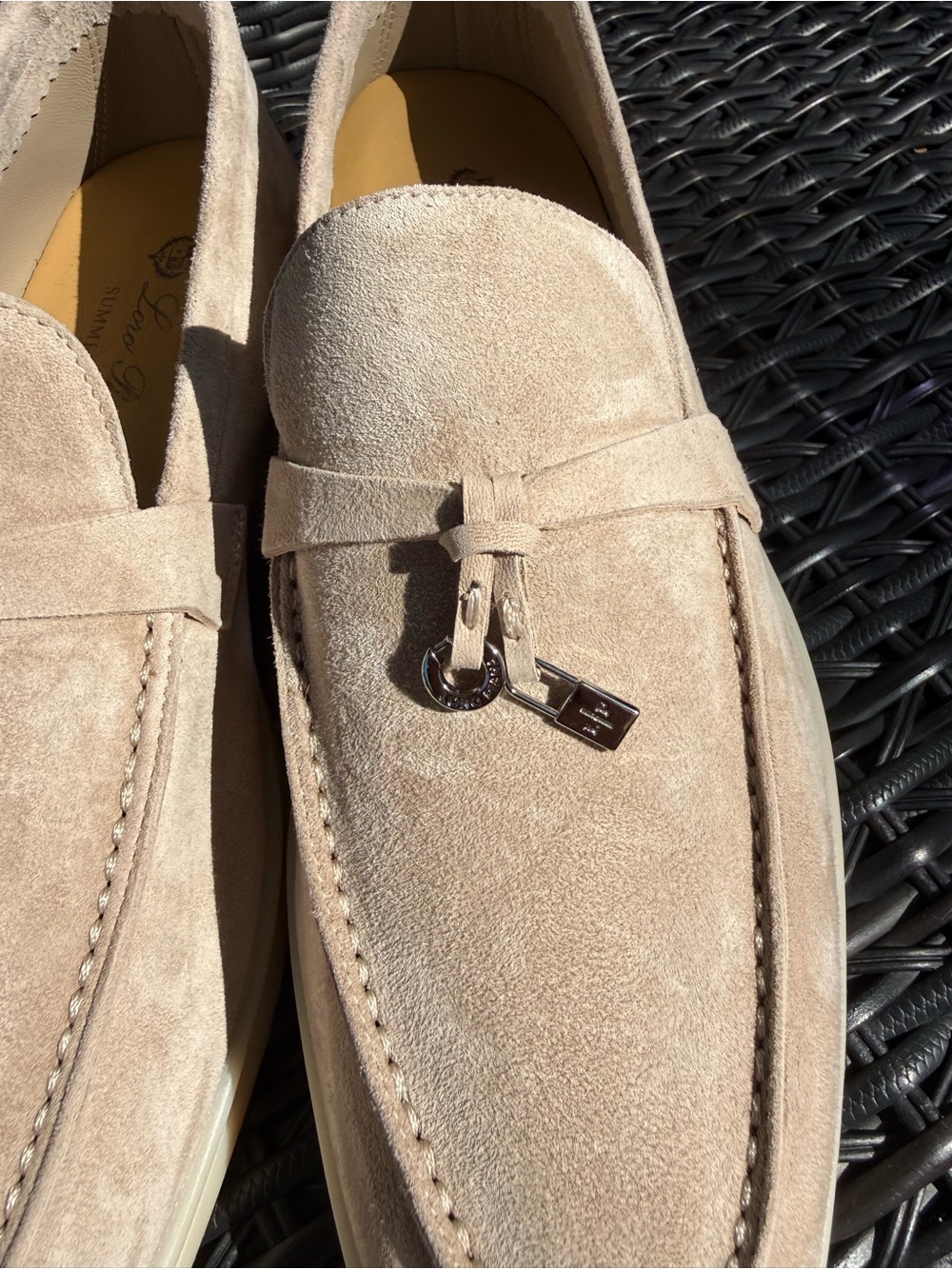 Loro Piana Beige Suede Loafers with Silver Metal Bit - Picture 6 of 6